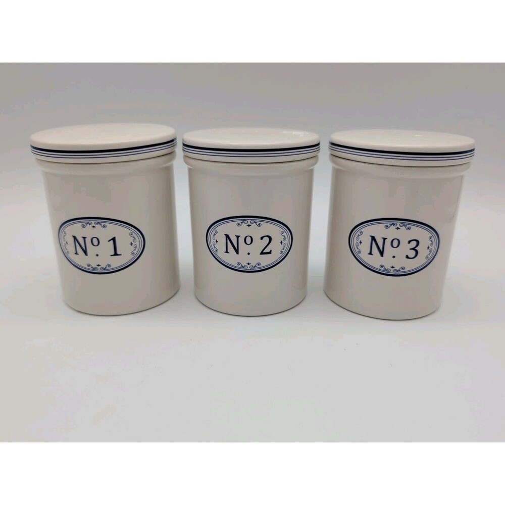 Vtg Sur La Table Le Marais Ceramic Canister Set French Bistro Numbered 1 2 3